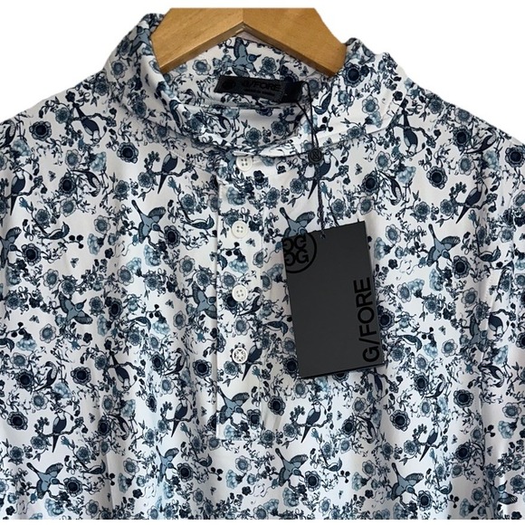 G/FORE New Golf Botanic‎ Garden Ink AOP All Over Print Floral Birds White Blue